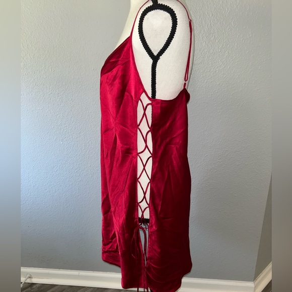 Victoria's Secret Y2K Lace Up Sides Red Satin Sexy Slip Dress Size Large - Picture 3 of 6